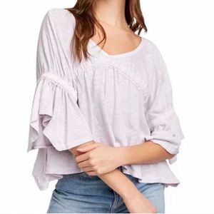 Free People Oversized Linen Sandstorm Flowy Lilac Lavender Top Size XS